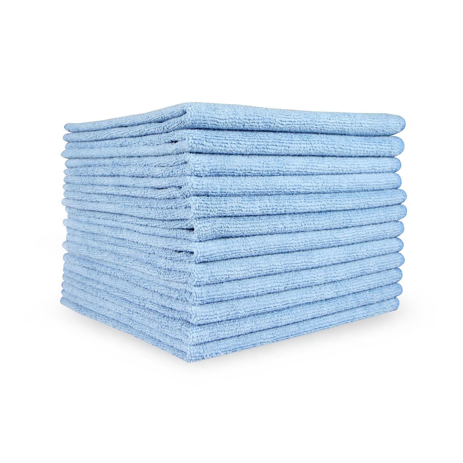 a stack of blue microfiber towels