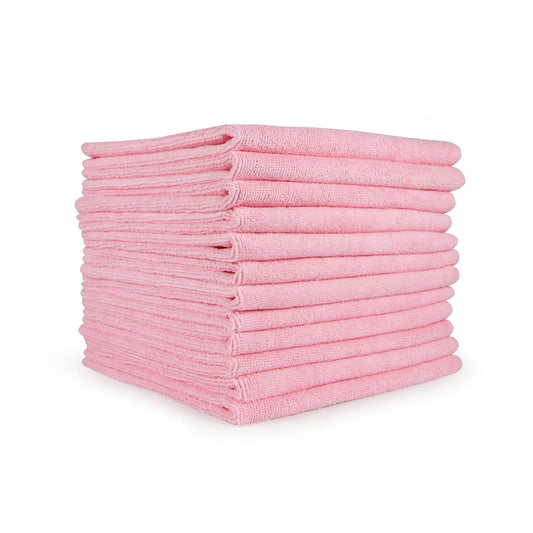 a stack of pink microfiber towels