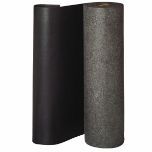 a black and gray vinyl-backed rug roll